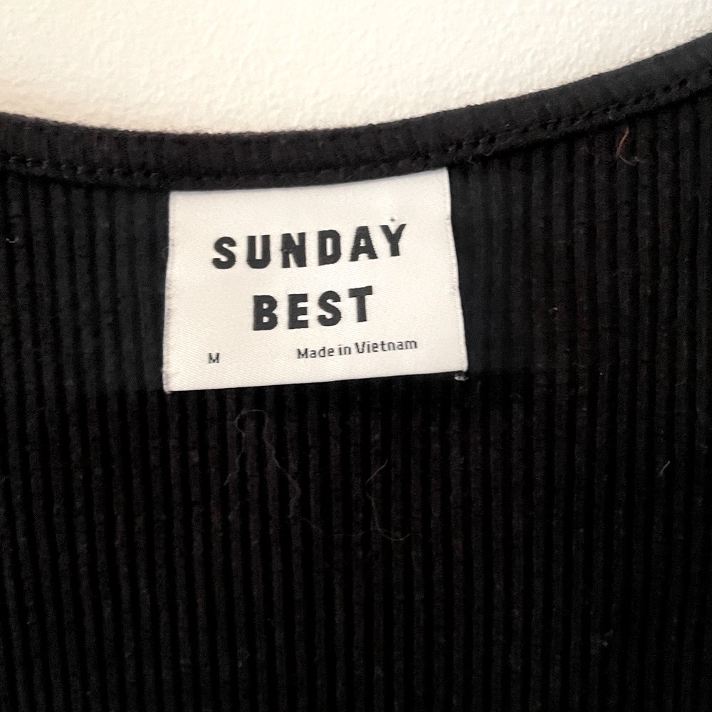 SUNDAY BEST ARITZIA BLACK Bodycon Mini Angel Dress with Puff Sleeves Medium - Picture 2 of 6